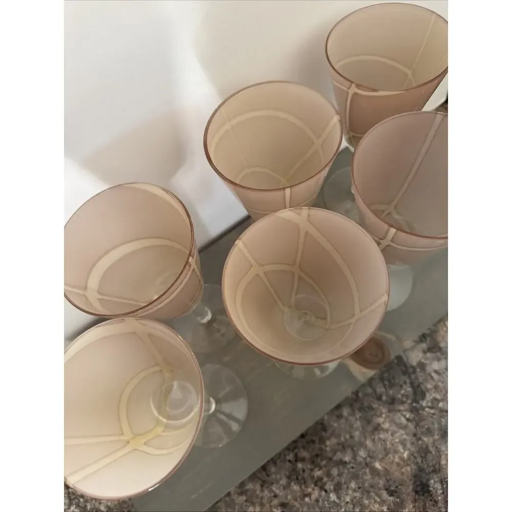 Gorgeous Pier 1 One Imports Italian Art Glass Wine Goblets Stem Handblown Modern